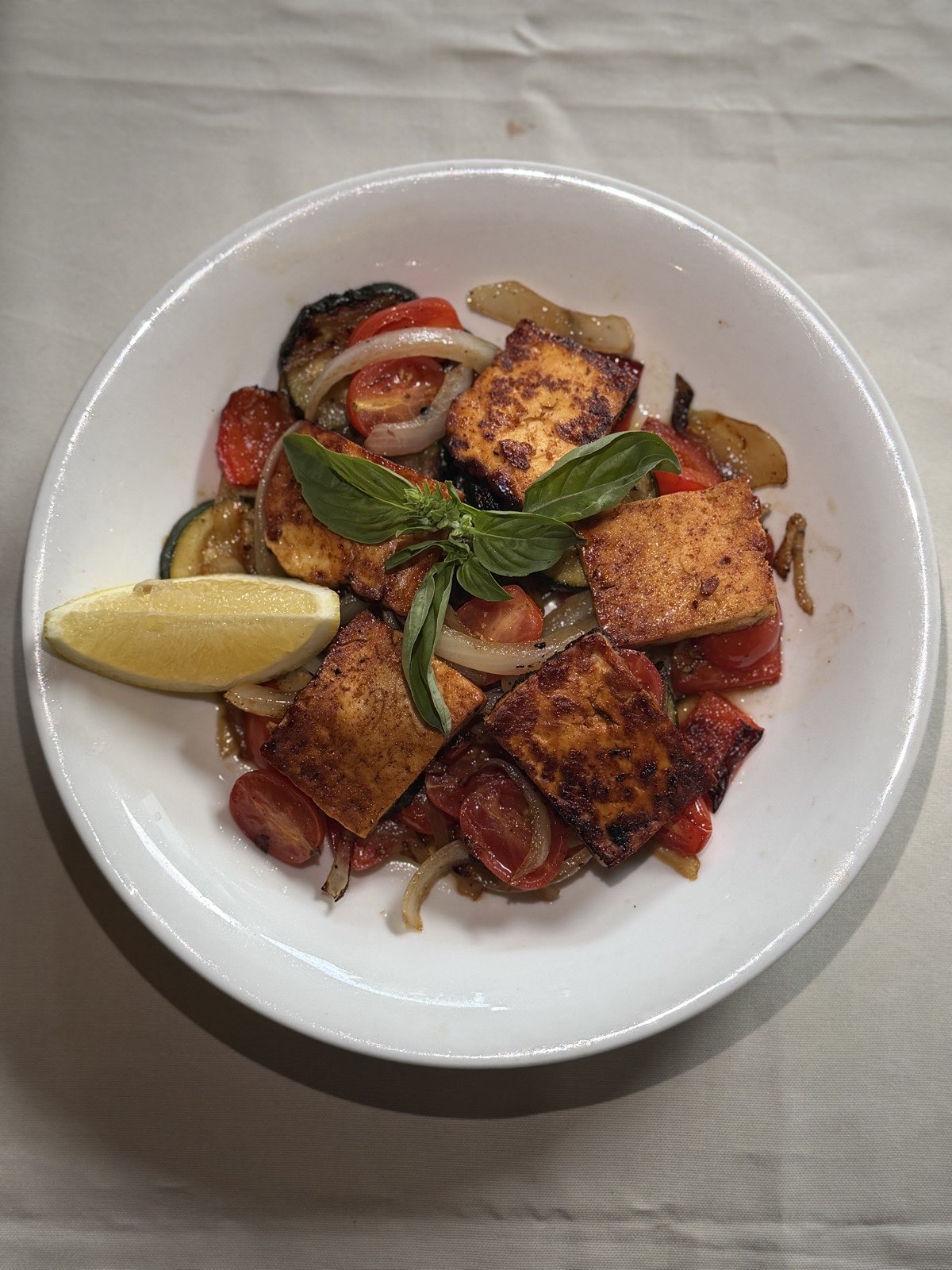 Artfully arranged evening bistro course